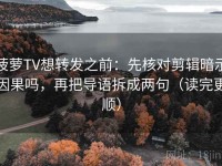 菠萝TV想转发之前：先核对剪辑暗示因果吗，再把导语拆成两句（读完更顺）